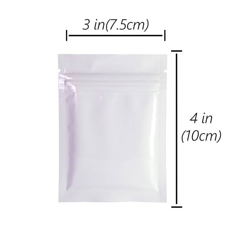 QQ Studio 100x Premium Smell Proof Food Safe Double-Sided Color Mylar Foil Flat Heat Sealable Sample QuickQlick Zipper Seal Bag 7.5x10cm (3x4") (White) - Image 2